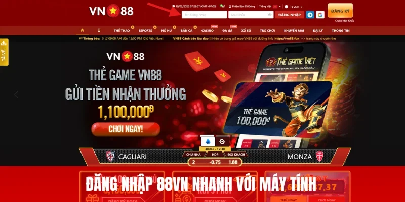 Đăng nhập VN88 nhanh với máy tính