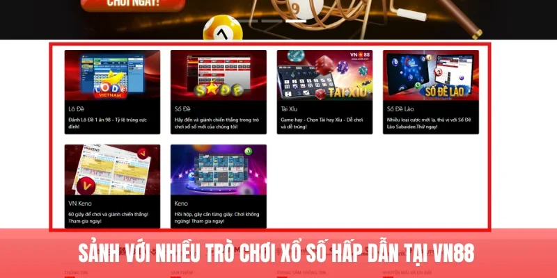 Sảnh với nhiều trò chơi xổ số hấp dẫn